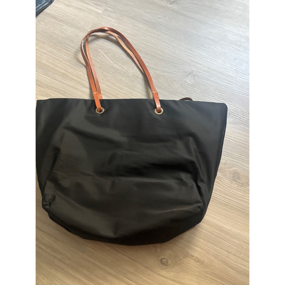 Dooney & Bourke Black Nylon Tote Bag Tan‎ Leather Straps Red Interior Shopper - Picture 5 of 12